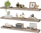 RALGEND Floating Shelves for Wall, 47.2" Large Grey Wall Shelf Set of 3 with Invisible Brackets, 1.5" Thick Hanging Book Shelves Farmhouse Decor for Bathroom, Living Room, Bedroom, Greige 12301BJP3BG