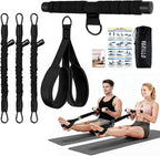 Multifunction Pedal Resistance Band with Handle, 3 Tube Adjustable 30/40/50LB Foot Pedal Puller Resistance Bands with Poster, Extended Length Tension Rope for Men Women Full Body Workout Home Gym