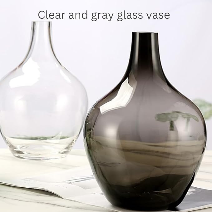 Ryddelighome Large Clear Glass Vase 12 Inch - Round Glass Vase for Flowers, Clear Round Vase Pampas Grass Decor, Glass Jar Table Centerpiece Home Decor