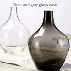 Gray Black Glass Vase - 12" Smoked Glass Vase, Large Black Jar, Modern Balloon Demijohn for Decor Living Room, Jarrones Decorativos para Sala, Modern Home Decor