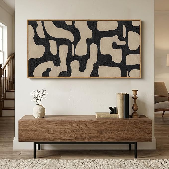 Large Framed Neutral Abstract Wall Art for Living Room, Horizontal Black Beige Canvas Prints Paintings Artwork for Walls, Modern Minimalist Pictures for Bedroom Dining Room Office Wall Decor 30x60 In