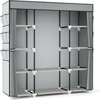 VTRIN Portable Closet Wardrobe for Hanging Clothes 57.3 Inch Large Capacity Clothes Rack with Cover, 10 Storage Organizer Shelves, 1 Hanging Rods and 6 Pockets, Free Standing Closet for Bedroom, Grey