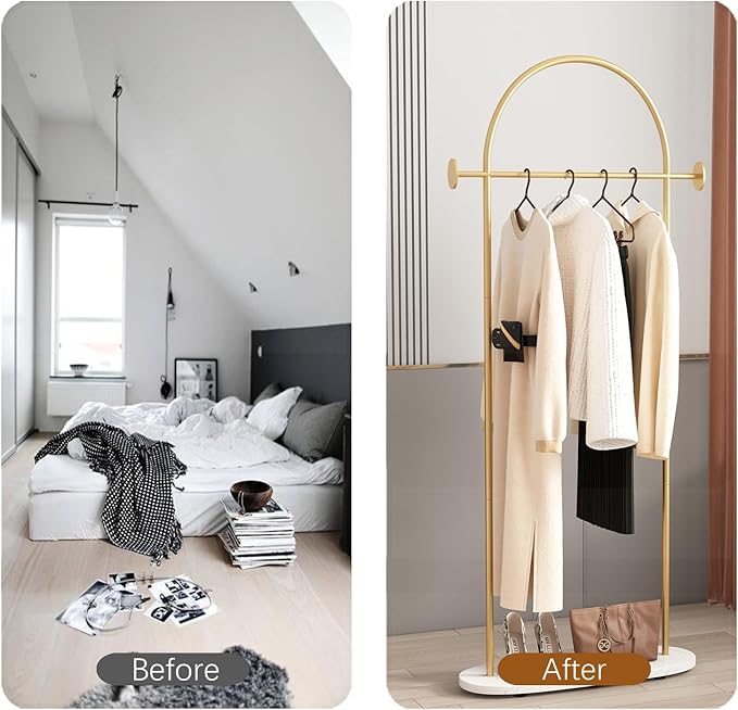 Gold Clothing Rack with Marble Base Heavy Duty Coat Rack for Entryway, Bedroom, Living Room, Boutiques-67''H