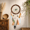 Rattan Dream Catchers with Peacock Feather, Boho Wall Decor Rustic Wooden Native American Wall Art for Bedroom Living Room (Green Blue Mix)