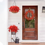MACTING Artificial Flowers for Outdoors Fake Spring Flowers UV Resistant No Fade Faux Plastic Plants for Hanging Planters Window Patio Porch Yard Garden Home Indoor Outside Summer Decorations(Red)