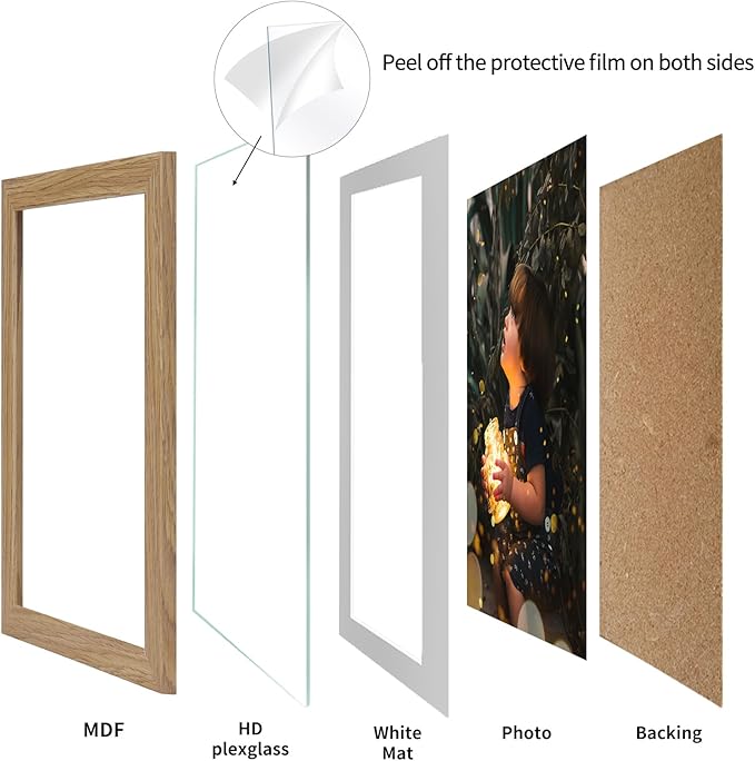 Lyeasw 4x6 Picture Frame Set of 15, Display Pictures 5x7 without Mat or 4x6 with Mat, Natural Wood Color Multi Photo Frames for Wall or Tabletop
