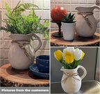 Ceramic Jug Vase, Small Farmhouse Pitcher Vase for Home Decor, Rustic Decorative Pottery Flower Vases with Handle, Centerpiece for Kitchen/Living Room/Bedroom/Office/Bookshelf/Mantel, Height 5.6"