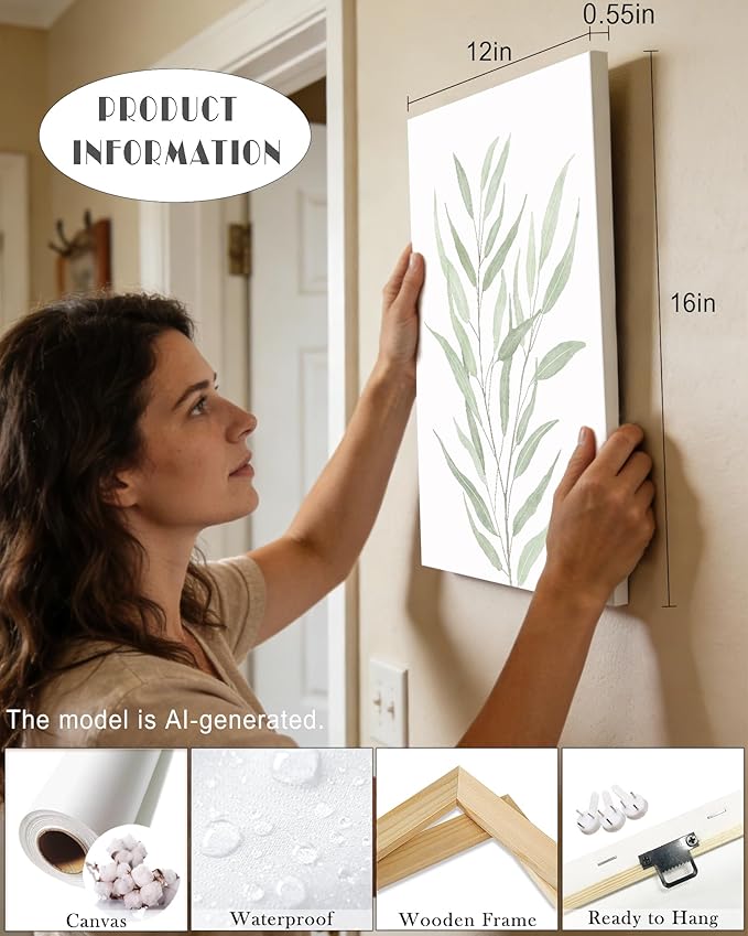 Drsoum Botanical Plant Framed Wall Art Boho Wall Decor for Bathroom Sage Green Eucalyptus Leaf Prints Minimalist Aesthetic Ready to Hang Set of 4, 12x16 in (Framed)