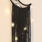ANROYE Boho Macrame Woven Wall Hanging, Crochet Crescent Moon Star Dream Catcher with Long Tassel- Black Cotton Handmade Bohemian Home Decor Nursery Decoration Art for Kids Bedroom Dorm Room