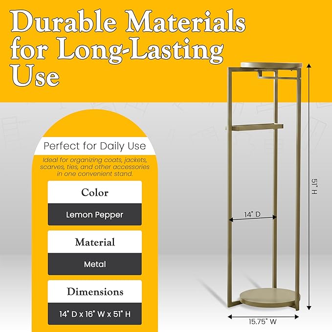 Kings Brand Furniture Suit Valet Stand, Coat Rack with Rods & Storage Trays - Tie Jacket Hanger, Freestanding Clothing Organizer Perfect for Bedrooms & Entryways, Lemon Pepper