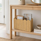 Paper Rope Magazine Holder for Floor with Scalloped Edge, Tall Narrow Wicker Magazine Basket – Book Basket, File Holder & Mail Basket for Living Room, Office & Bedroom