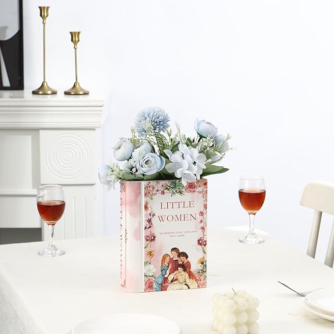 Book Vase, Ceramic Book Vase for Flowers, Unique Book Flower Vase, Decorative Ceramic Vases, Book Shaped Vases for Home, Office, Bedroom, Living Room, Dining Table
