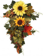 Blossoms Pumpkin Swag Artificial Autumn Door Swag Tree-Shaped Entryway Decor