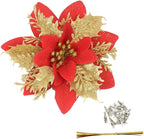 Gardeningwill Pack of 12 Red 5 Inch Glitter Flower Shape Christmas Hanging Ornaments Party Decorating Supplies