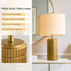 PoKat 20.75" Brass Gold Ceramic Table Lamps Set of 2 for Living Room, Small Retro Bedside Lamps for Bedroom, Nightstand Lamps for Home Decor, Vintage Bronze Decorative Lamp Sideboard Side Table Gifts