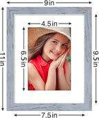 Vittanly 8x10 Picture Frames Set of 9, Shatter Resistant Plexiglass, Display 5x7 Pictures with Mat or 8x10 without Mat, Photo Frames for Wall or Tabletop, Engineered Wood, Vintage Blue-Gray