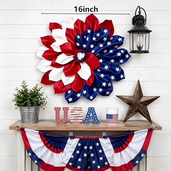 4th of July Decorations Outdoor Patriotic Wreaths for Front Door 250th Anniversary Decorations Red White and Blue American Flag Wreath (Red White and Blue American Flag)
