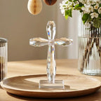 YWHL Crystal Standing Cross Decor, Religious Easter Gifts for Women Men, Handmade Glass Holy Cross Collectible Figurines for Home Decoration, Christmas Decoration for Pary