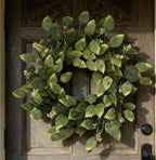 26" Green Hibiscus & Eucalyptus Leaf Wreath for Front Door - Large Artificial Greenery Outdoor Wreath for Porch, Window, Farmhouse, Home, Holiday, Hanging Decor - Spring, Summer, Fall, All Seasons