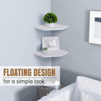 Fun Memories Corner Shelf Wall Mount, Floating Corner Shelves, Set of 2 Corner Wall Shelf Organizer, Rustic Wood Wall Storage Display Shelves for Living Room Bedroom Bathroom Kitchen, Rustic White