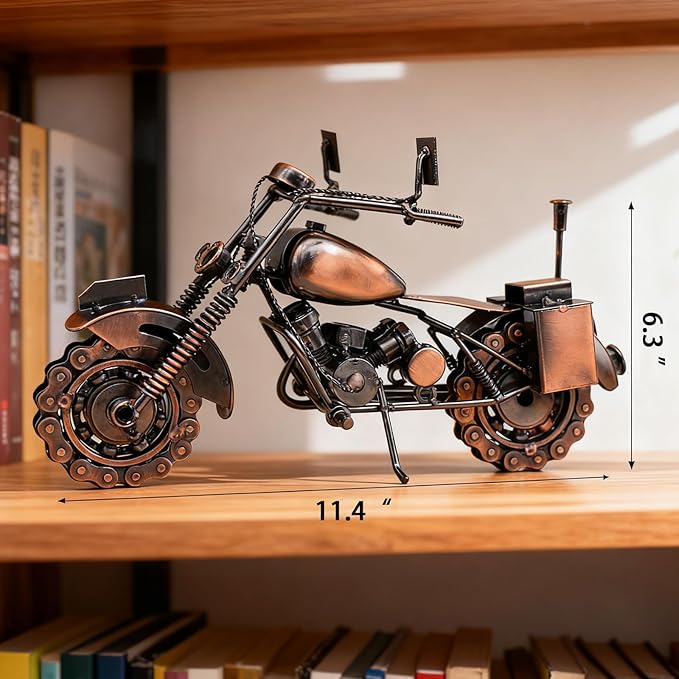 Motorcycle Gifts for Men & Women Riders, 11.8" Handmade Metal Motorcycle Model, Vintage Figurine & Desk Decor for Man Cave, Garage, Office & Home