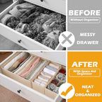 Soft Scarf Organizer for Drawer 3 Set Fabric Storage Bins with 6, 7, and 8 Compartments for Scarves and Accessories Non-damaging Flexible Storage for Home Organization (Beige)
