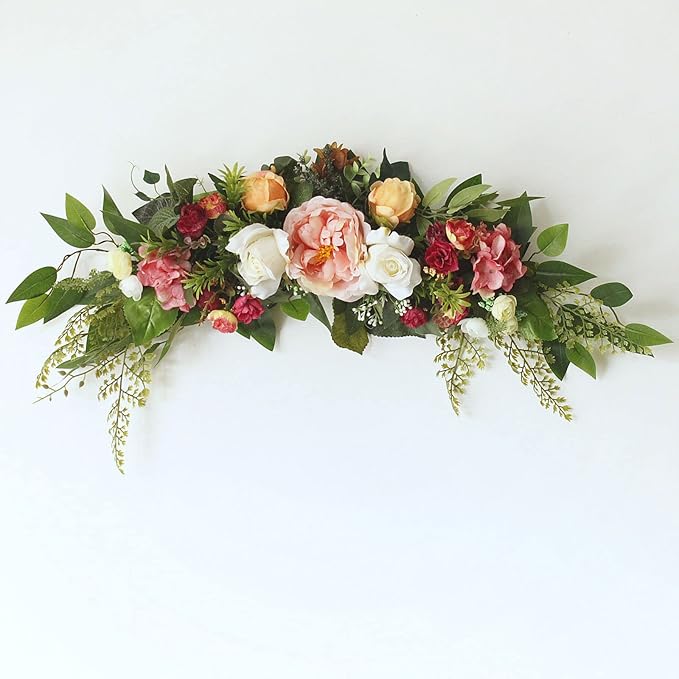 29 Inch Artificial Rose Flower Swag, Colorful Decorative Swags with Green Leaves Rose Hydrangeas Eucalyptus Leaves for Home Garden Lintel Wedding Arch Party Decor(Multicolor)