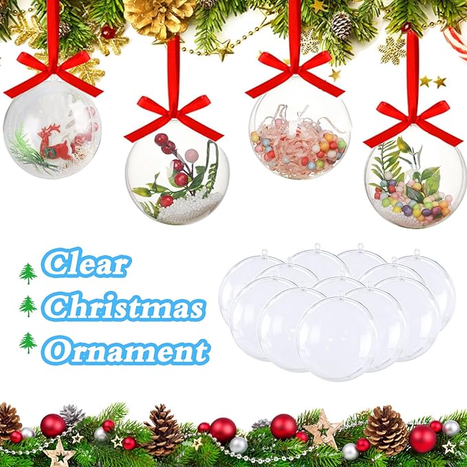 50 Set 100PCS Clear Plastic Fillable Ornaments,Transparent DIY Christmas Fillable Ball,Plastic DIY Fillable Decoration Balls 5 Different Sizes for Christmas Tree,Wedding,Party,Home Decor