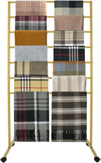 Scarf Organizer, 7-Tier Metal Scarf Display Stand with Wheels, Freestanding Scarf Display Rack, Retail Store Towel Rack, Ties Belt Pants Hanging Rack, for Boutique Display, Home (Gold-7 Rods)