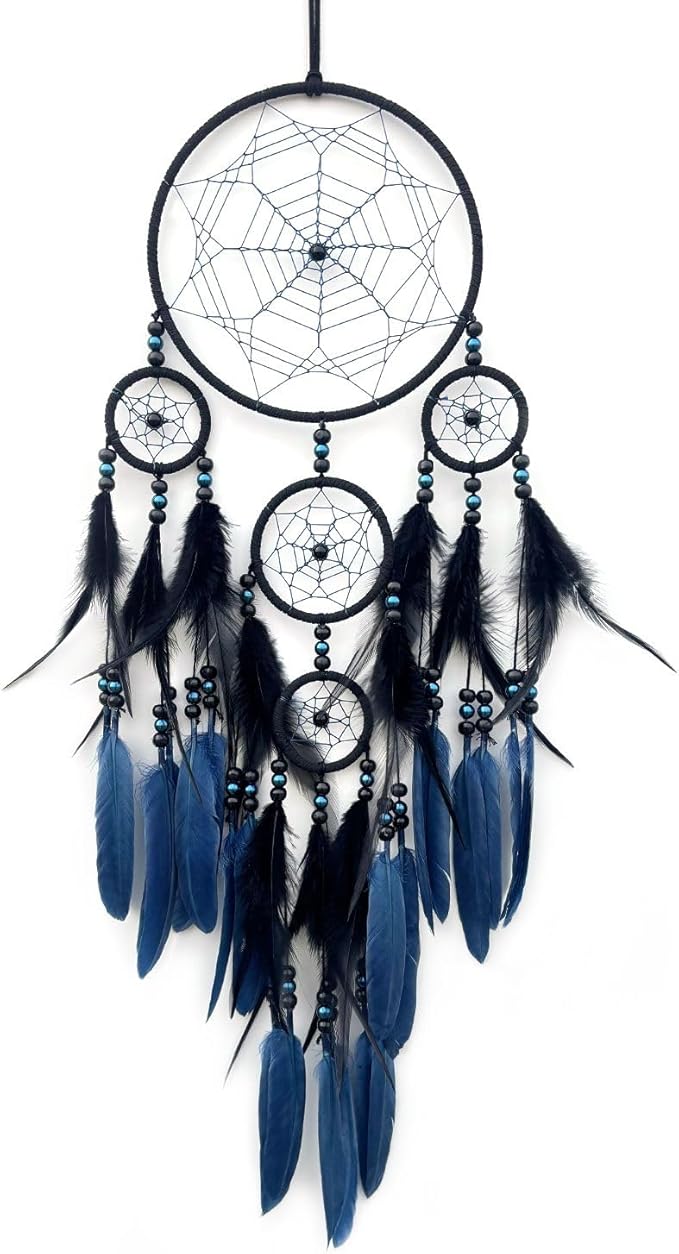 Blue and Black Dream Catcher Large Dream Catchers Wall Decor Handmade Feather Dreamcatcher Wall Hanging Ornament for Bedroom Living Room Home Decor