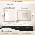 Keonjinn 24 x 32 in Brushed Nickel Bathroom Mirror for Wall, Silver Rectangular Metal Framed Vanity Mirror for Bathroom Sink Square Corner Aluminum Alloy Modern Rectangle Mirror(Horizontal/Vertical)