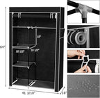 Portable Closet Wardrobe, Closet Storage Organizer Rack with Shelves and Cover for Hanging Clothes, Non-Woven Fabric, Quick and Easy to Assembly (64'', Black)