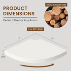 Fun Memories Corner Shelf Wall Mount, Solid Oak Wood Floating Corner Shelves with Cable Hole, 7in Rustic Design for Bedroom, Bathroom, Kitchen, Living Room (White, 1 Pack)