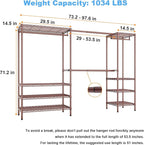 Ulif E11 Heavy-Duty Garment Rack, Metal Freestanding Clothes Rack and Closet Storage Organizer System with 8 Shelves and 4 Hanger Rods, (73.2-97.6)" W x 14.5" D x 71.2" H, Load 1034 LBS, Bronze