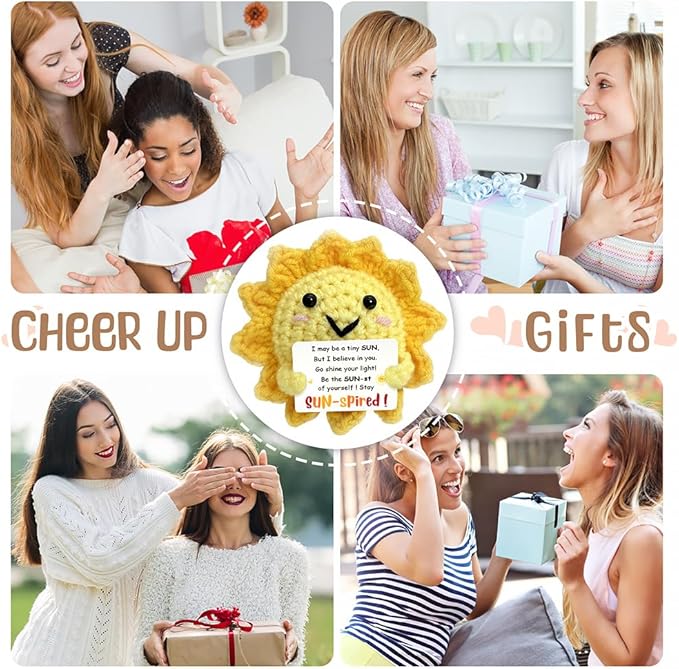 Sunshine Gifts - Positive Crochet Dolls with Cheer Up Messages, Sunshine Gifts for Women, Men & Friend, Emotional Support Dolls - Crochet Emotional Support Buddies | Mental Wellness Companion