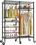 VIPEK R4 Garment Racks Heavy Duty Clothes Rack -620lb Capacity Metal Frame, Rolling Lockable Wheels & 6 Tiers Adjustable Height Shelves & Hanger Rods, Sturdy Wardrobe Closet for Home Storage, Black
