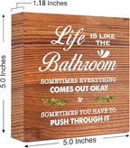 Brown Life is Like The Bathroom Wooden Box Sign Desk Decor,Funny Bathroom Wood Block Sign for Farmhouse Toilet Shelf Decor