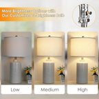JUNNAI 24.5" White Ceramic Table Lamp 3-Way Dimmable Nightstand with White Linen Shade Bedside Lamp for Bedrooms & Living Room Office Reading(Bulb Included)