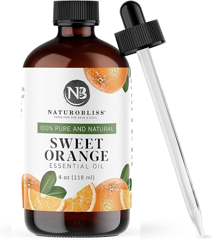 NaturoBliss 100% Pure & Natural Sweet Orange Essential Oil Therapeutic Grade Premium Quality Oil with Glass Dropper - Huge 4 fl. Oz - Perfect for Aromatherapy and Relaxation