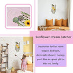 DrCor Sunflower Dream Catcher Bedroom Nursery Boho Floral Handmade Greenery Wall Hanging Decor for Party Office Teens Girls Kids Room Decor