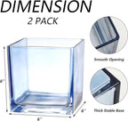 Square Blue Glass Vases Set of 2, 6" x 6" x 6" Square Vase for Centerpieces, Flower Vases for Centerpieces, Small Vase for Wedding, Party, Home Office Decoration