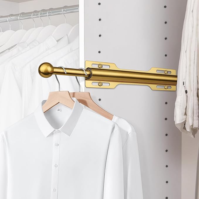 FIRJOY 12" Valet Rod for Closet Pull Out (2 Pack, Brushed Gold)