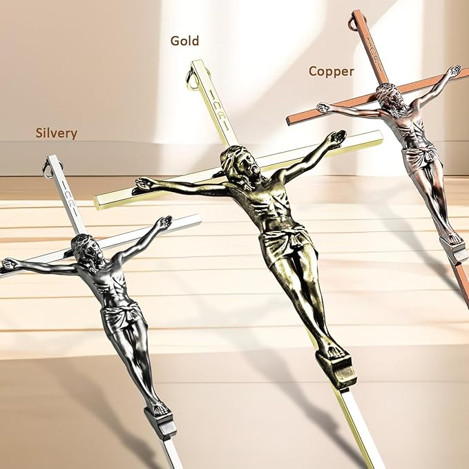 ACHIBANG 10" Crucifix Wall Cross 3 Pack – Gold, Silver & Copper Jesus Crosses for Wall, Catholic Crucifix Wall Decor for Home or Over-the-Door Blessing