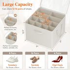 Lifewit Shoe Storage Organizer for Closet, Fabric Large Shoe Box Storage Containers with Clear Cover, Foldable Bins for Boots Heels Sneakers Fits 36-48 Pairs (Each 12-16 Pairs) 3 Pack White