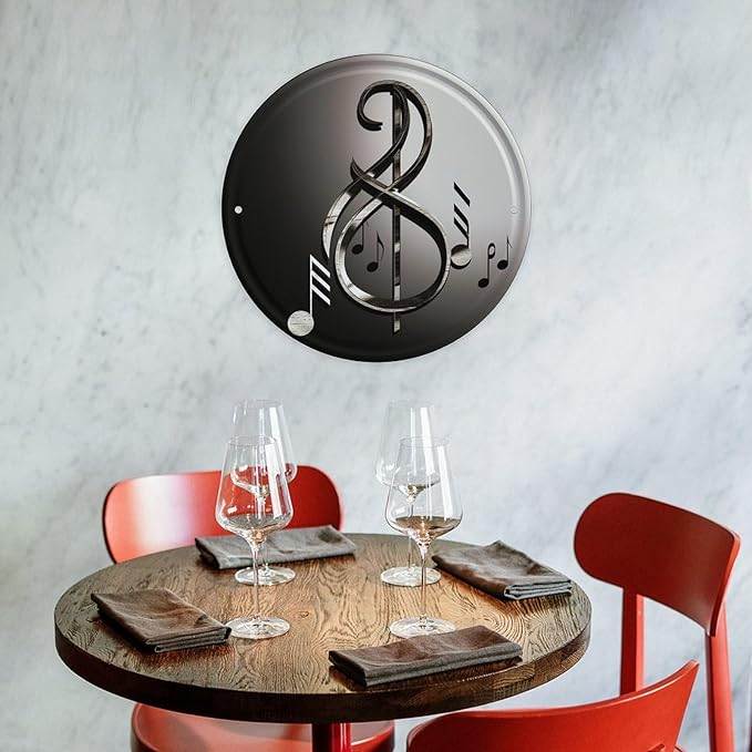 Wall Picture, with Music Symbol Printed Circular Iron Hanging Picture,Wall Art Decor,Home for Bedroom Living Room Bathroom Decor,Iron Painting 11.8X11.8 in