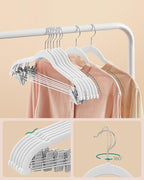 SONGMICS 30-Pack Pants Hangers, 16.7-Inch Long Velvet Hanger with Adjustable Clips, Heavy-Duty, Non-Slip Skirt Hangers, Space-Saving for Pants, Skirts, Coats, Dresses, White UCRF012W02