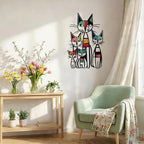 Wesiti Cat Wall Art Decor Iron Wall Sculptures Decor for Cats Lover 10.6 x 15.7 Inches Colorful Mid Century Cat Signs for Home Living Room Bedroom Kitchen Office(Leopard Print)