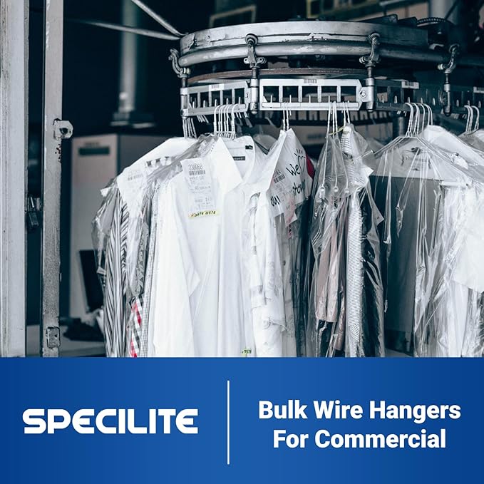 SPECILITE Wire Metal Clothes Hangers Bulk 100 Pack for Standard Size Suits, Coats, Shirts, Pants, Skirts, Space Saving, Non Slip,16 Inch 12 Gauge Ultra Thin, White