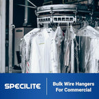 SPECILITE Wire Metal Clothes Hangers Bulk 50 Pack with Groove, 16.7 Inch, 12 Gauge Ultra Thin, Non Slip, for Standard Size Suits, Shirts, Pants, Skirts, White