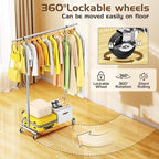 Clothes Rack for Hanging Clothes, Sturdy Stainless Steel Clothing Rack, Portable Garment Rack with Extendable Hanging Rod, Adjustable Rolling Coat Rack with Anti-Slip Wheels for Home Conmercial Store